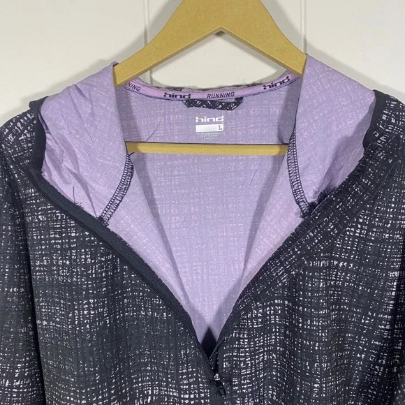 NWT Hind Ladies Running Jacket Black Purple Full Zip Hooded Women's Large - Picture 5 of 13